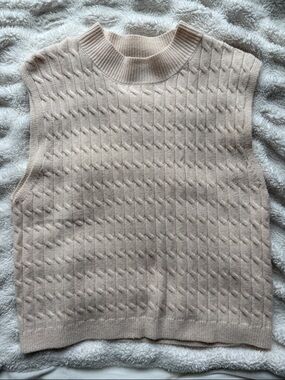 Francesca's Collections Light Beige Cable-Knit Mock-Neck Sweater Vest